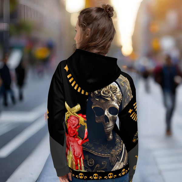 "High-quality hoodie from Cosmovisions' Santa Muerte Collection"